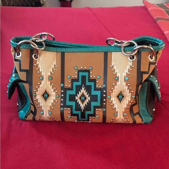 Montana West Handbags - Montana West Black Brown and Turquoise Native American Style Purse